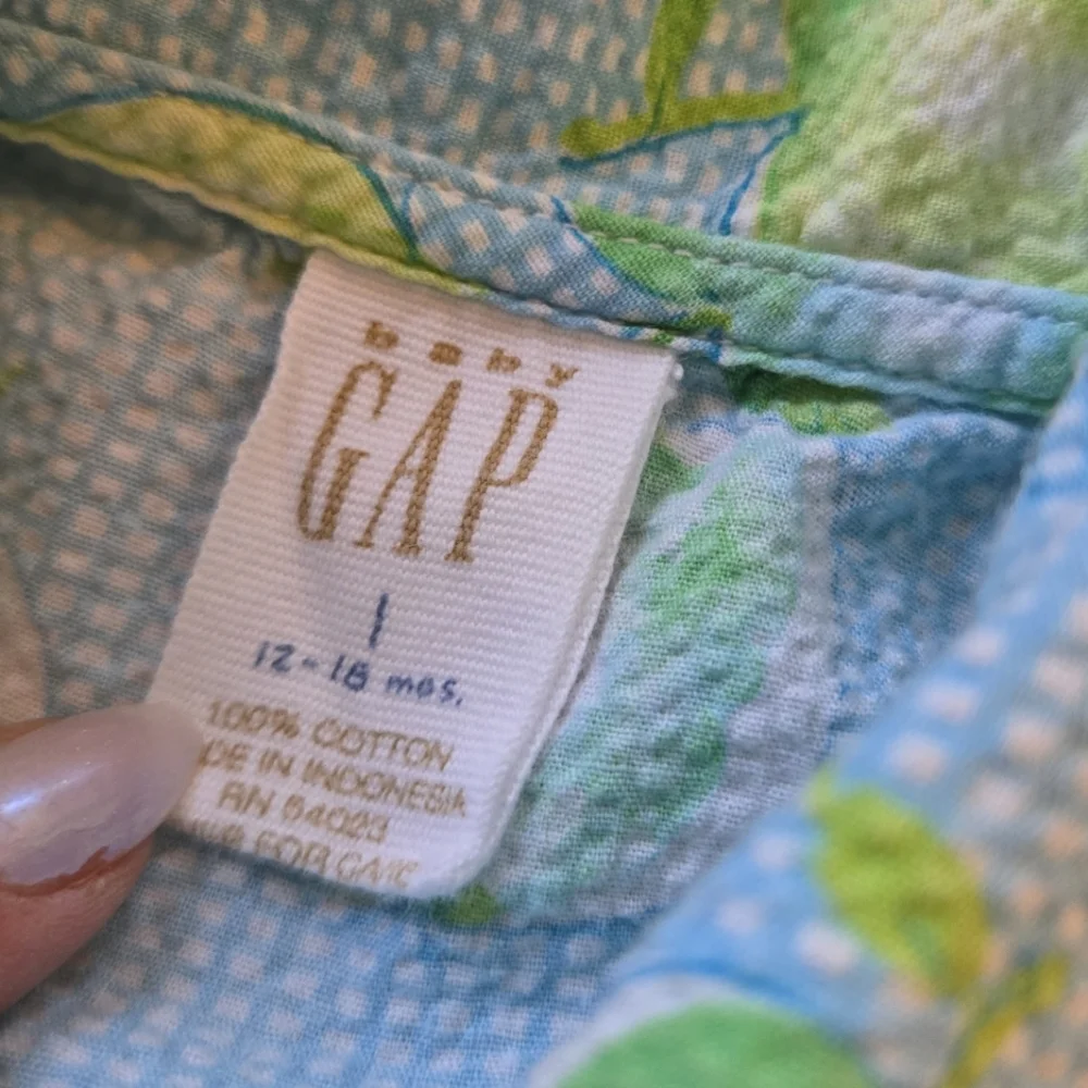 Baby Gap Y2K blue and green fruit patterned collared polo romper jumpsuit